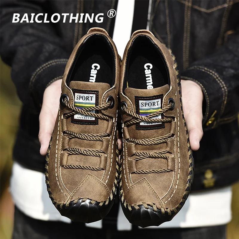 2019 Big Size Mens Loafers Genuine Leather Casual Shoes Men Outdoor Hiking Shoe Waterproof Flats Male Driving | Обувь