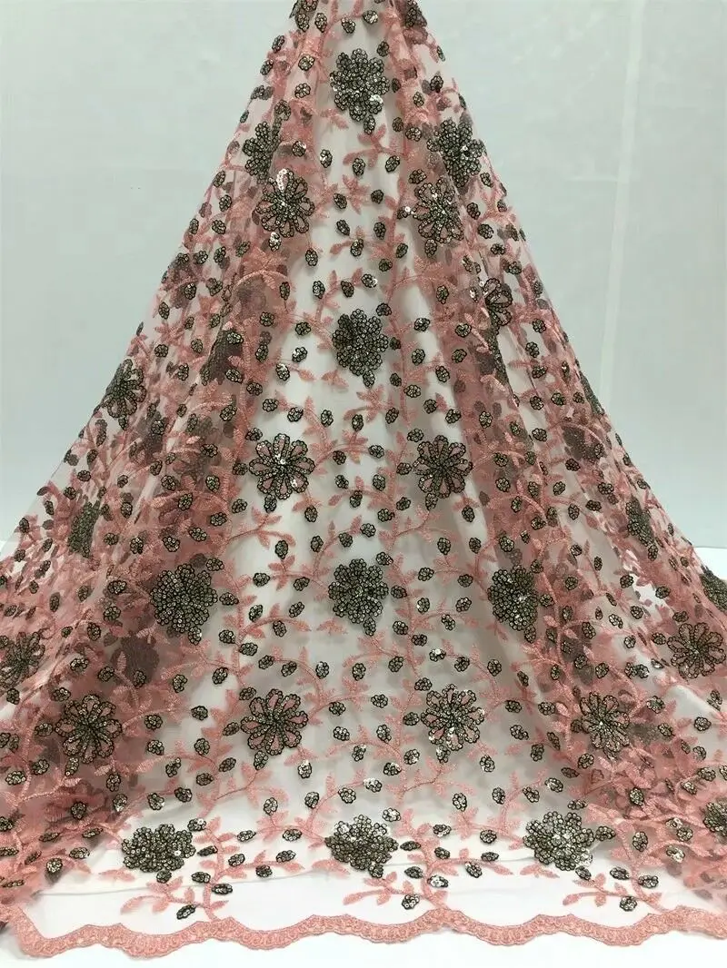 

2019 High Quality Lace Material Nigerian French Net Lace Fabric For Women Dress African Beaded Lace Fabric YDN32