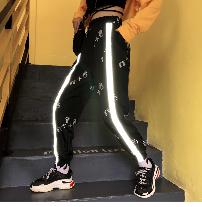 CheerSolo Hip Hop Pant Women Loose Streetwear Sweat Pants Harajuku Sweatpant Punk Rock Side Striped Print Trousers Clothes | Женская