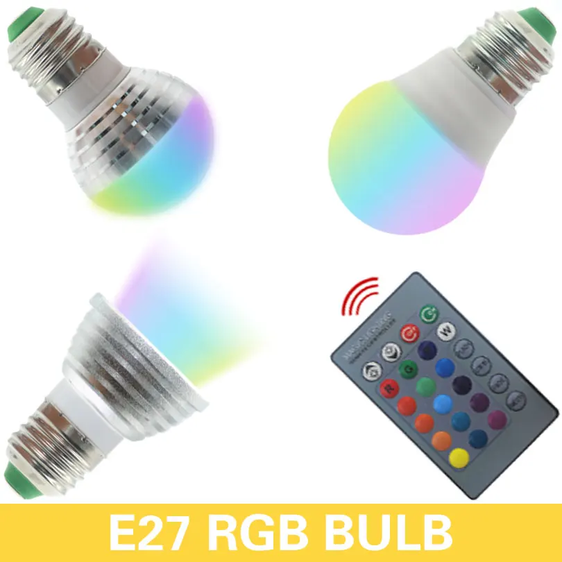 3 Вт rgb лампа E27 E14 GU10 MR16 Светодиодный светильник для сцены 16 цветов с пультом