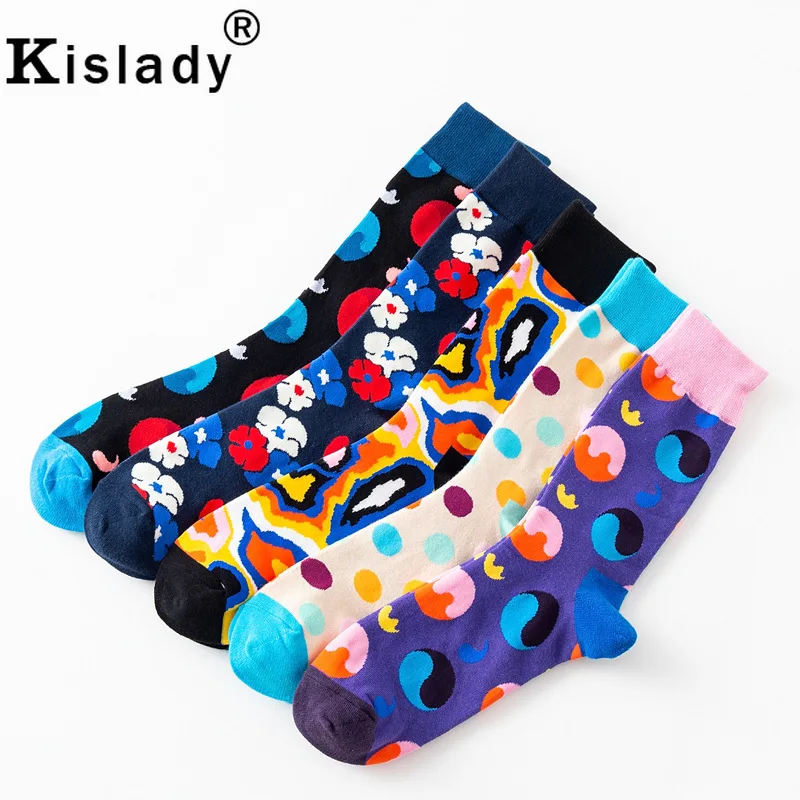 Длинные Носки Happy для женщин и мужчин разноцветные забавные носки с цветочным