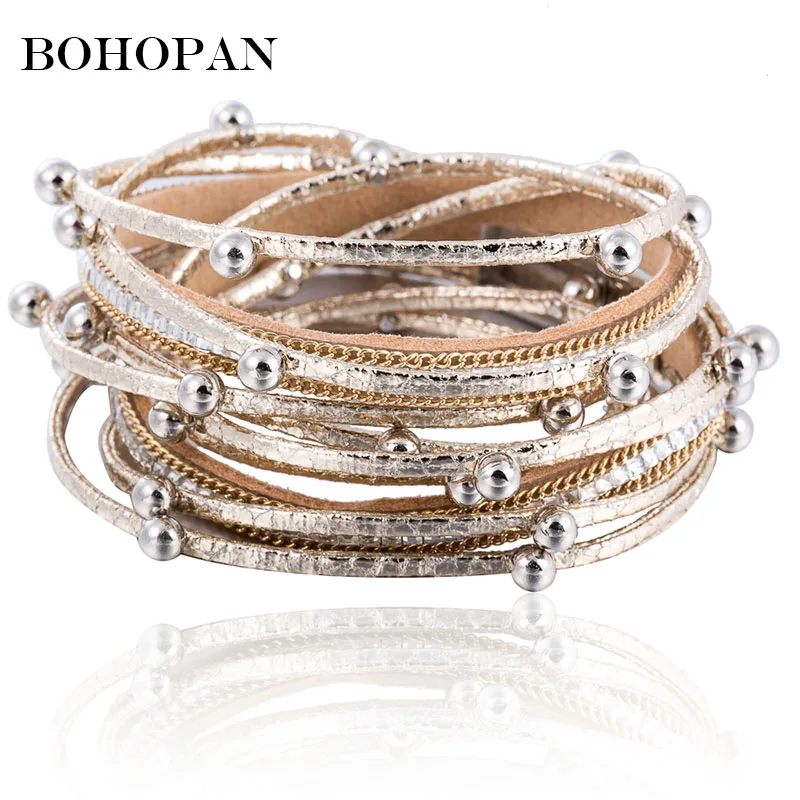 

Leather Bracelets&Bangles For Women Ball Beads Multilayer Bangles Fashion Jewelry Vintage Leather Bracelets & Bangle Party 2018