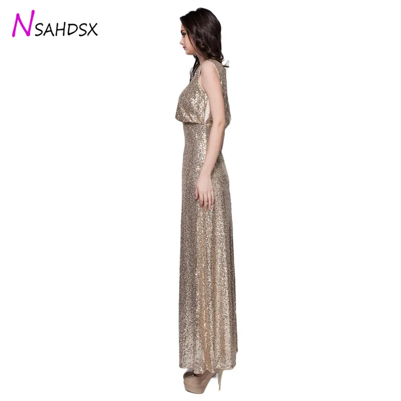 Женское Новое банкетное платье с круглым вырезом без рукавов блестками для сцены