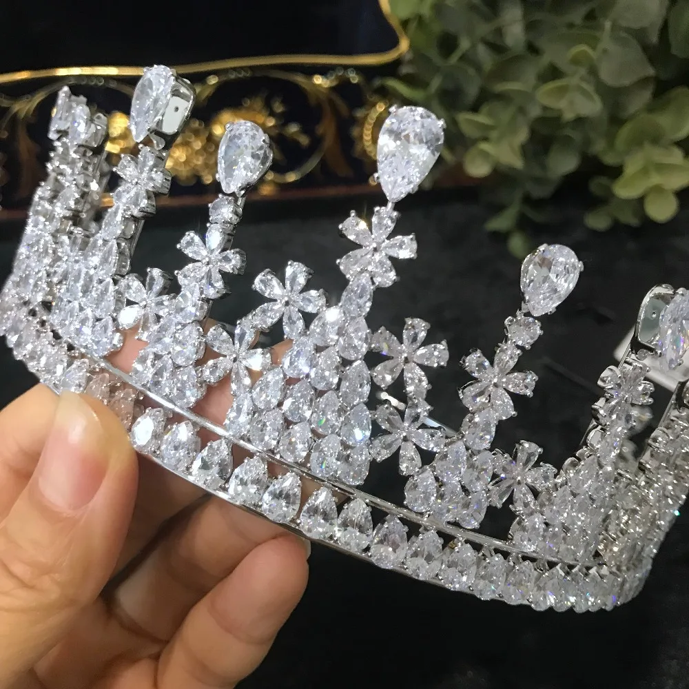 Новый горный хрусталь серебро Циркон Корона на заказ большая Тиара головной убор