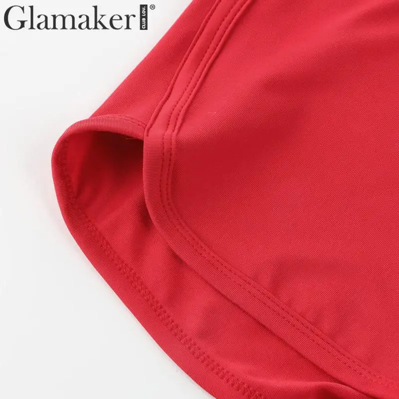 Glamaker Черные Карманы Шорты с высокой талией женские повседневные летние тонкие женские элегантные облегающие красные спортивные шорты