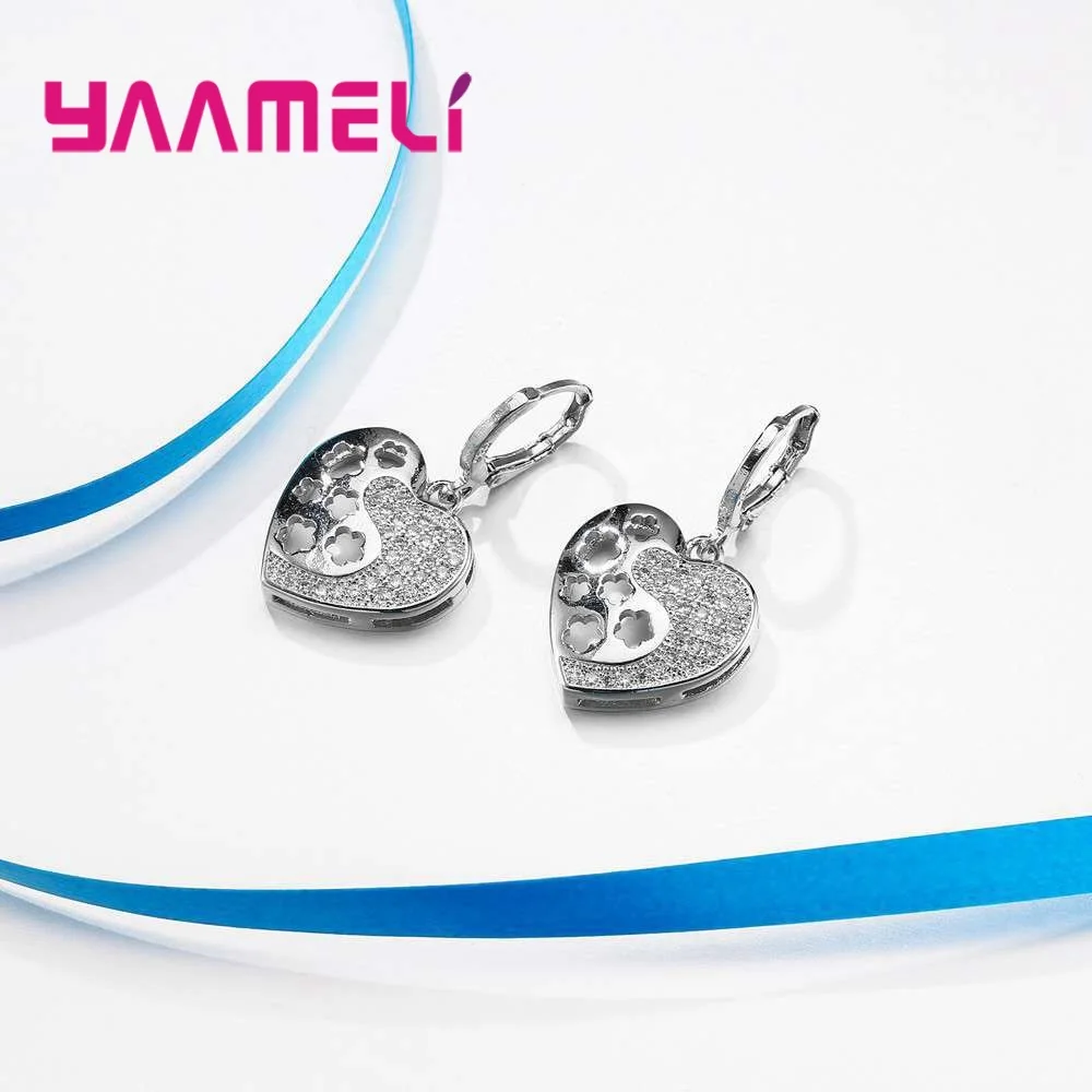 

New Fashion Women 925 Sterling Silver Jewelry Sets Romantic Heart Shape with AAA Austrian Crystal Necklace Earrings