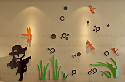 New arrival Cartoon scarecrow Acrylic wall stickers For kids room Child room dragonfly DIY wall stickers Kindergarten DIY decor