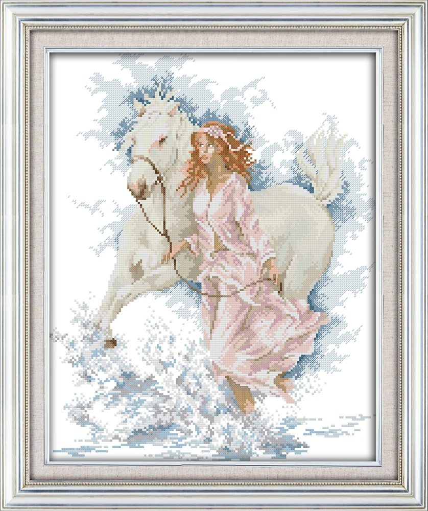 

The girl walk with her horse cross stitch kit people 14ct 11ct count print canvas stitches embroidery DIY handmade needlework