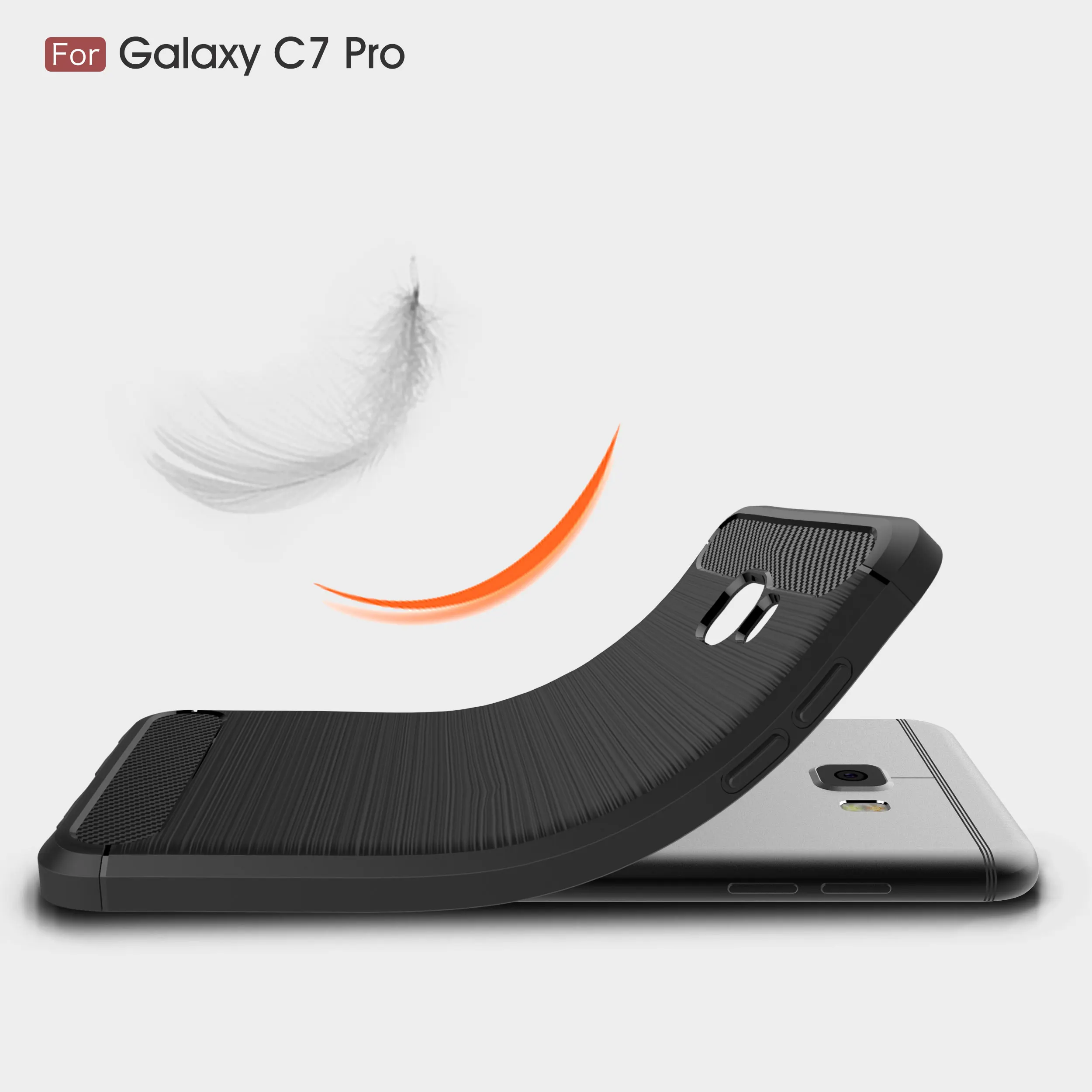 JUPOW Carbon Fiber Back Cover For Samsung Galaxy C7 Pro Soft TPU Ultra Slim Silicone Shockproof Case |