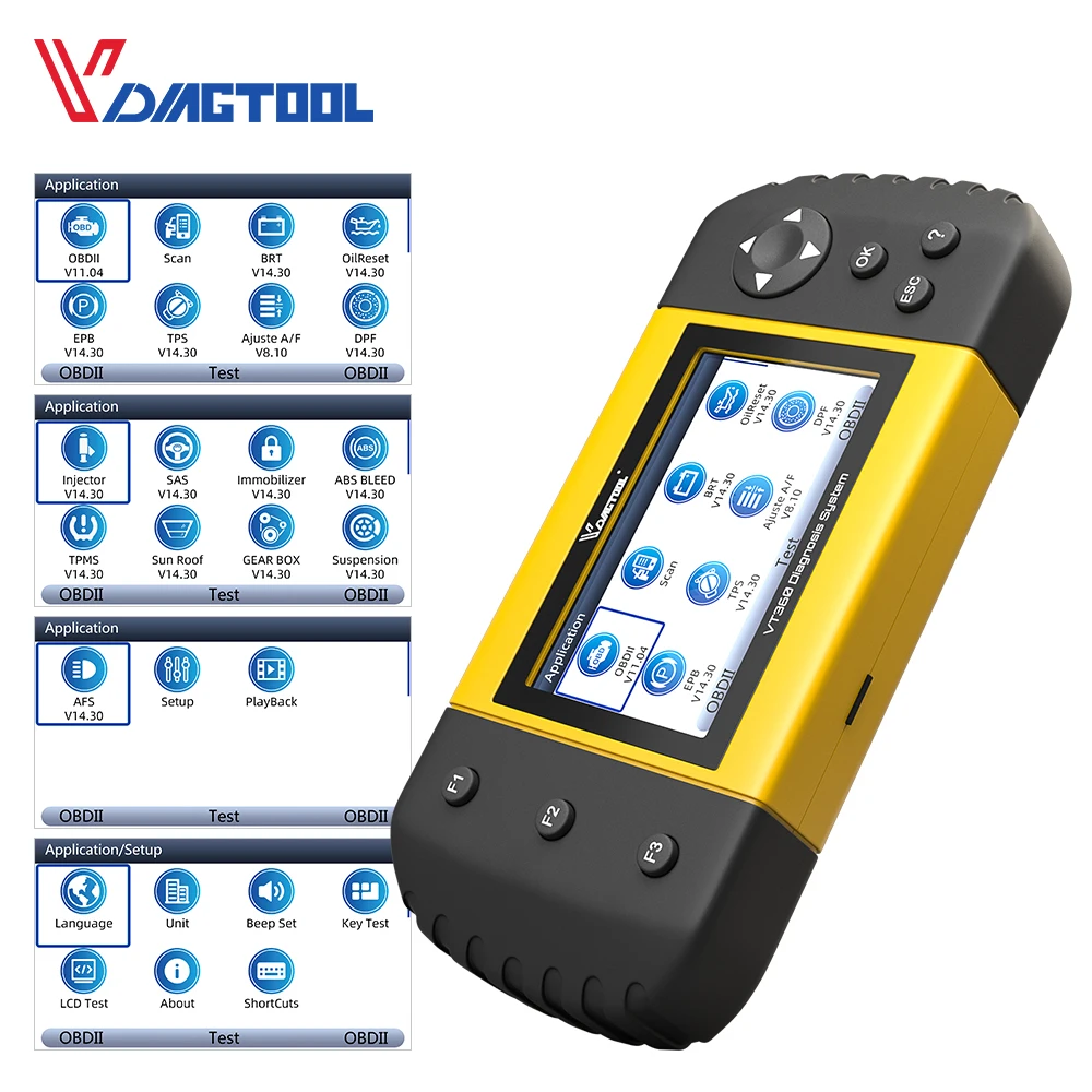 OBDII Vdiagtool VT360 obd2 ABS подушка безопасности SAS BRT EPB DPF TPA TPMS Immo инжектор сброса масла OBD2