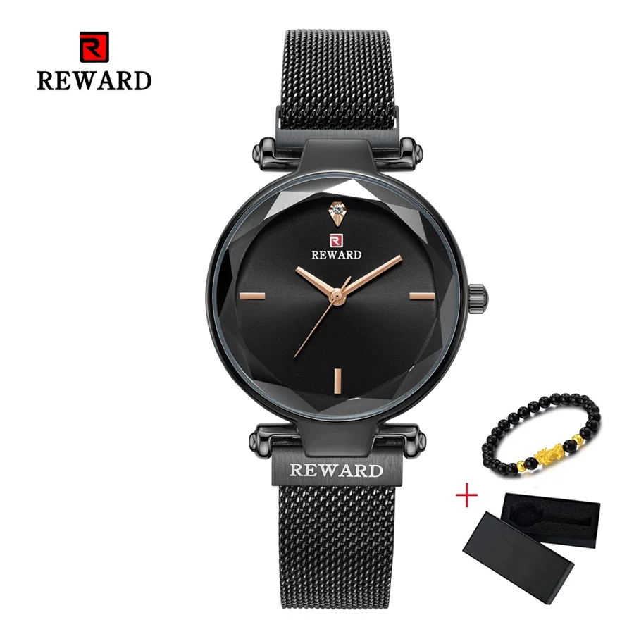 Black Relogio Feminino REWARD брендовые роскошные женские часы-браслет, водонепроницаемые Модные повседневные женские часы, женские наручные часы - Цвет: Black