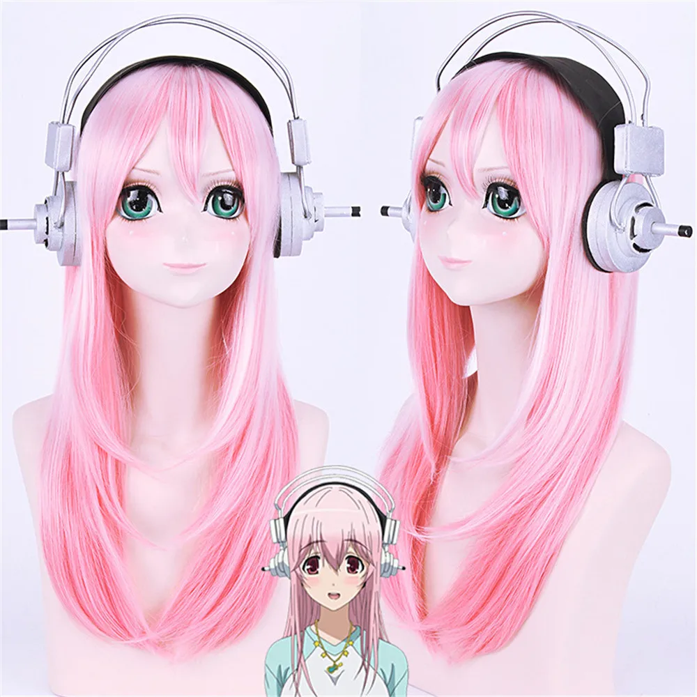 Косплей 60 см Супер Sonico розовый парик SuperSonico комикс con градиентный костюмы для