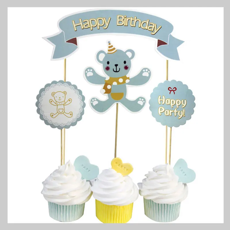 

4pcs/lot Little bear cake topper birthday cup cake decoration baby shower kids birthday party wedding favor supplies