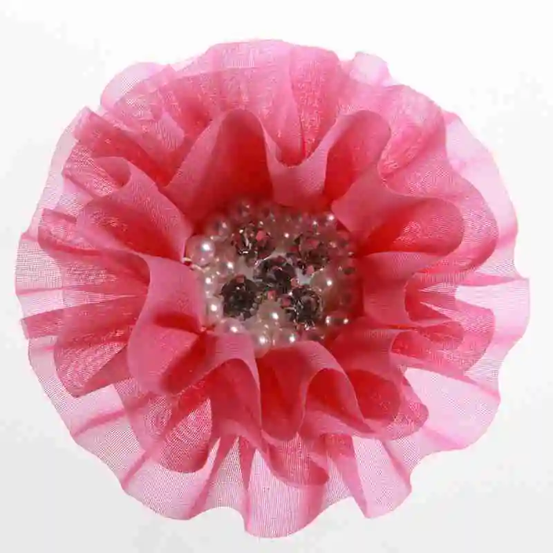Deep Pink 50 шт. 10 см 3,9 дюймов винтажные большие шифоновые цветы с жемчужным горным хрусталем для повязки на голову тканевые цветы для заколки для волос украшение - Цвет: Deep Pink
