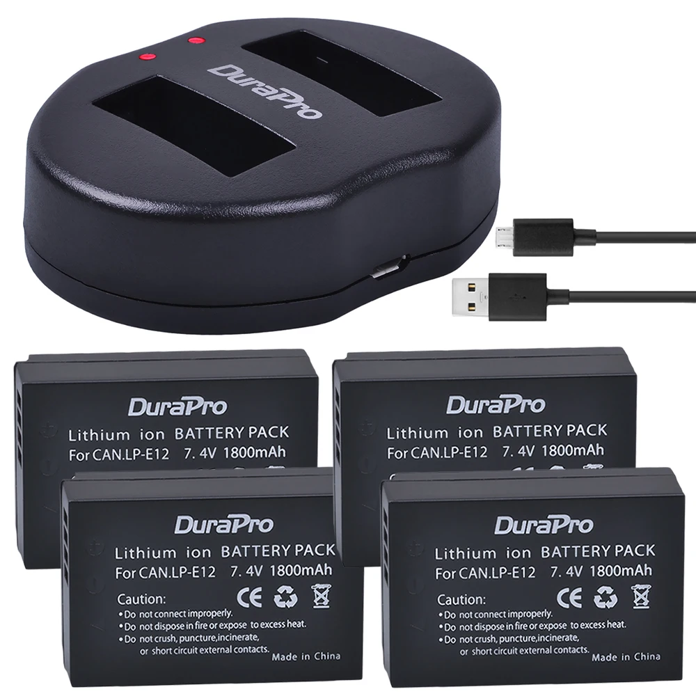 DuraPro 4 шт. LP E12 LPE12 Перезаряжаемые Li Ion Батарея + USB Dual Зарядное устройство для Canon M 100D