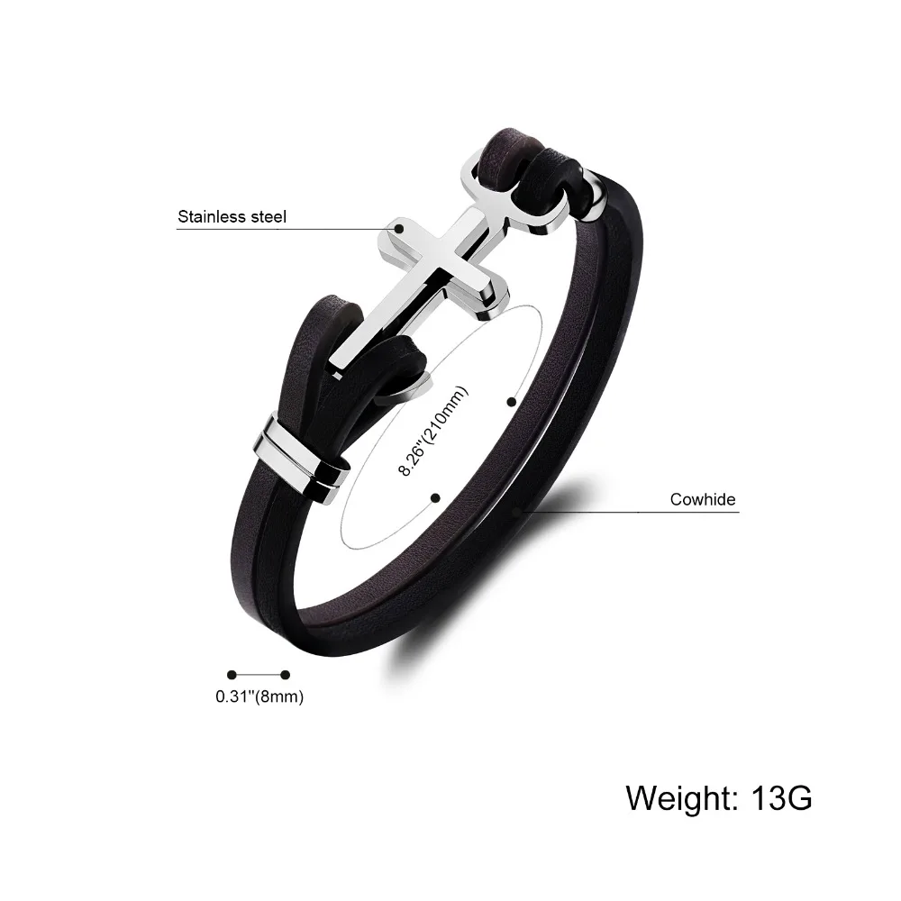 European and American punk wind cross leather bracelet fashion men's 3-PH1098 | Украшения и аксессуары