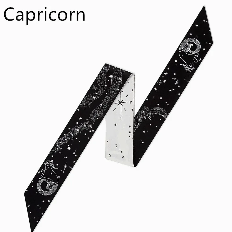 Capricorn 12 созвездий, серия Таро, дизайн, принт, женский шелковый шарф,, модный головной платок, роскошный бренд, маленький галстук, завязывается, Сумка с лентами - Цвет: Capricorn