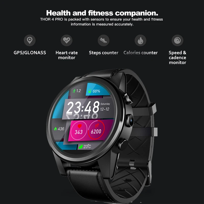 Zeblaze Thor 4 PRO 4G умные часы сердечного ритма тест Кристалл дисплей gps четырехъядерный 16 Гб 600 мАч гибридные кожаные умные часы с ремнем мужские