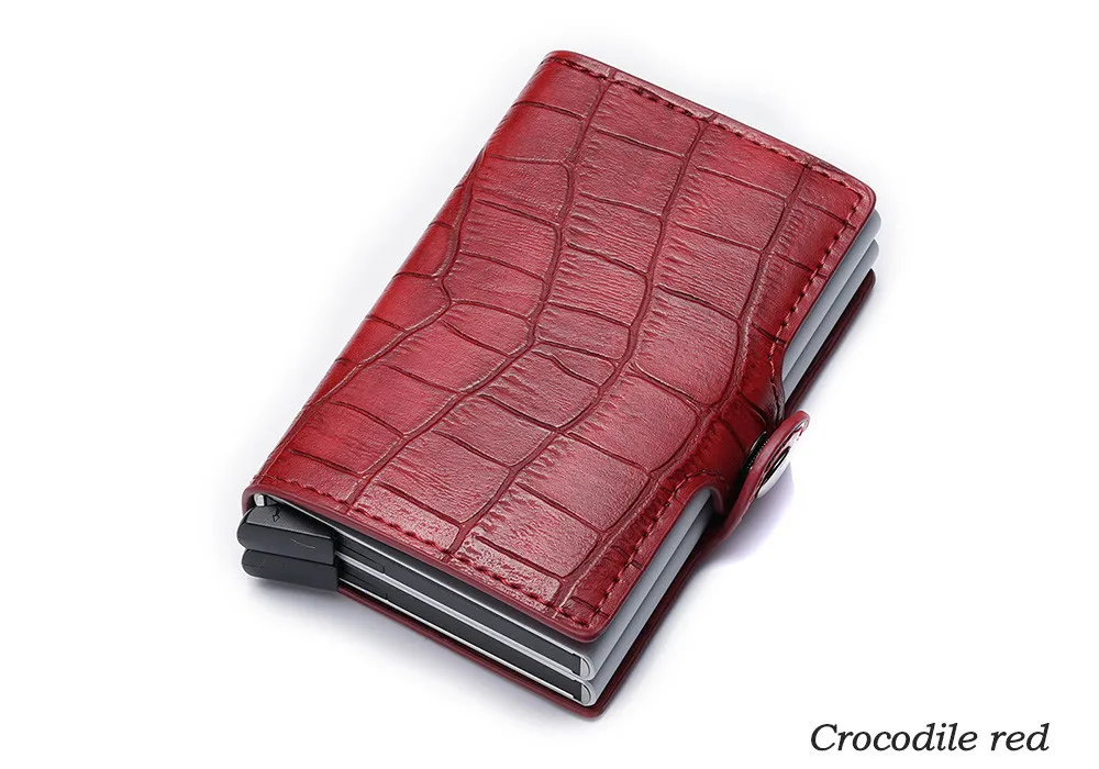 Crocodile red VM FASHION KISS, новинка, крокодил, из искусственной кожи, RFID, двойная коробка, мини кошелек, Ретро стиль, Бизнес Стиль, металлический кошелек для путешествий, кредитный держатель для карт - Цвет: Crocodile red