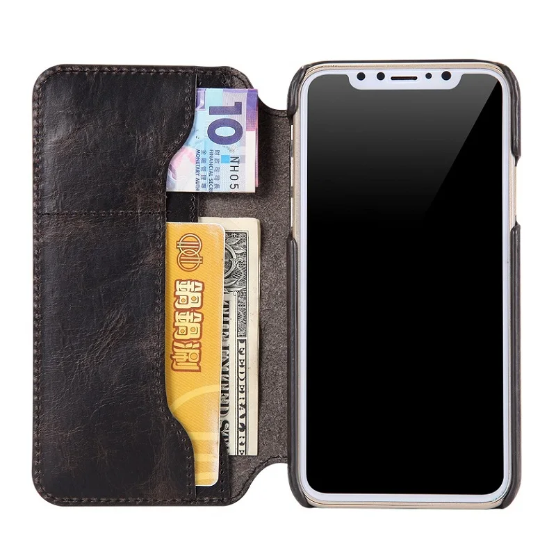 Чехол-книжка Solque из натуральной кожи для iPhone X XS Max XR, Роскошный Ретро винтажный держатель для карт, кошелек, чехол-книжка - Цвет: Black Case