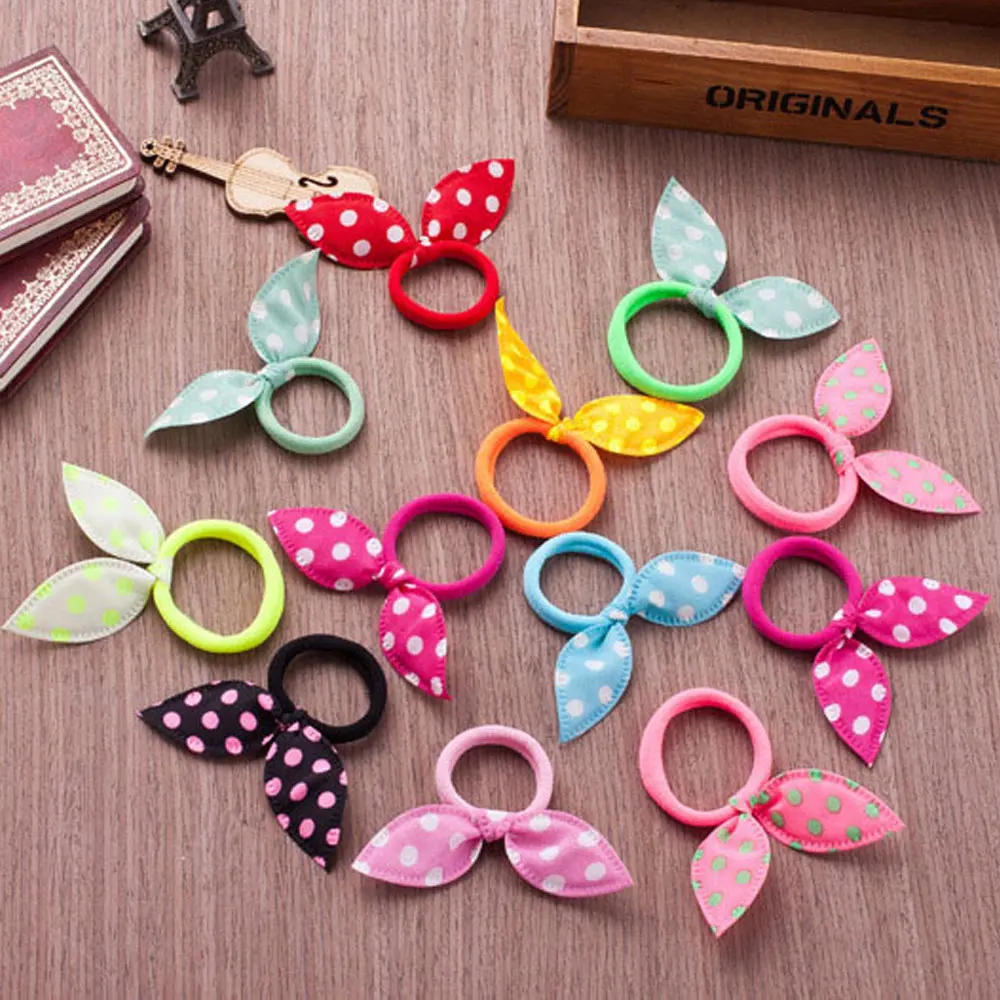 

10Pcs/lot Hair Band Cute Polka Dot Bow Rabbit Ears Headband Girl Ring Scrunchy Ponytail Holder Hair Accessories Fashion