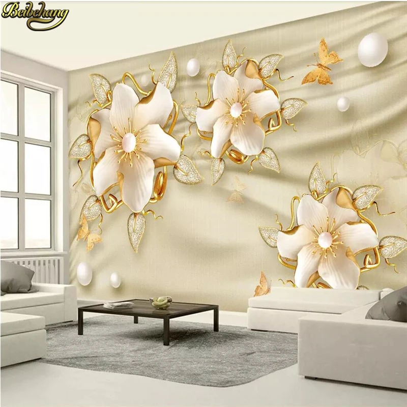 

beibehang Custom Photo Wallpaper Mural 3d Luxurious Gold Jewelry Flower Silk Jewelry TV backdrop wallpapers for living room