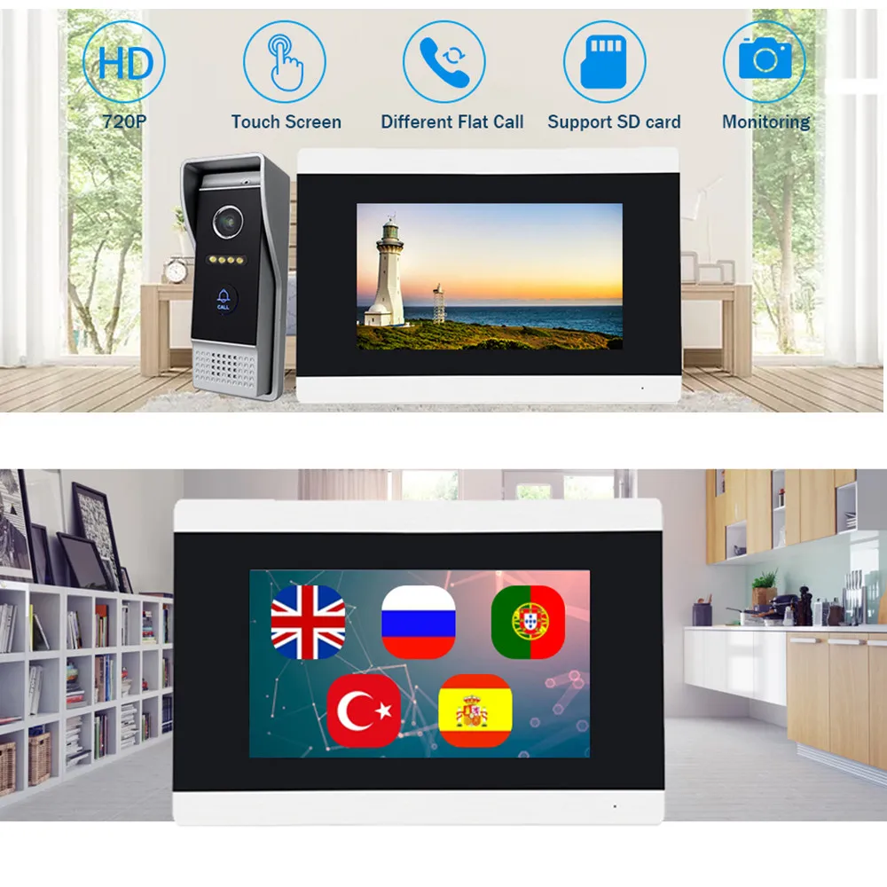 Homefong IP видео домофон системы 7 дюймов беспроводной видеодомофон с монитором