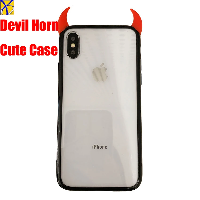 iCasiber милый чехол с рогом дьявола для iPhone XS Max XR XS 6 6S 7 8 Plus Полный корпус защитный акриловый чехол для задней панели телефона s