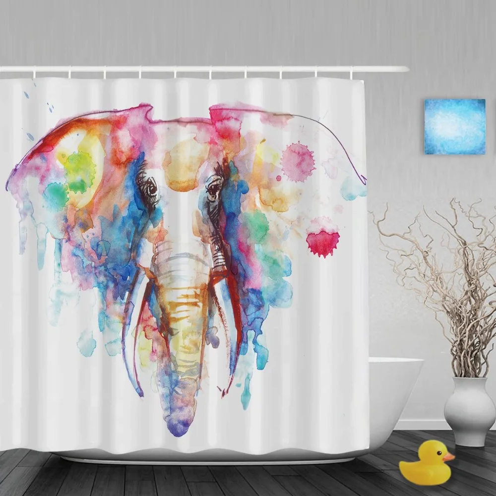 

Watercolor Art Painting Elephant Shower Cutains Animal Designed Bathroom Shower Curtains Polyester Waterproof Fabric With Hooks