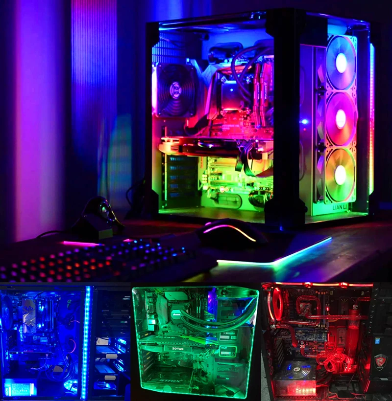 Цветная (RGB) Светодиодные ленты светильник Полный комплект для компьютера ПК