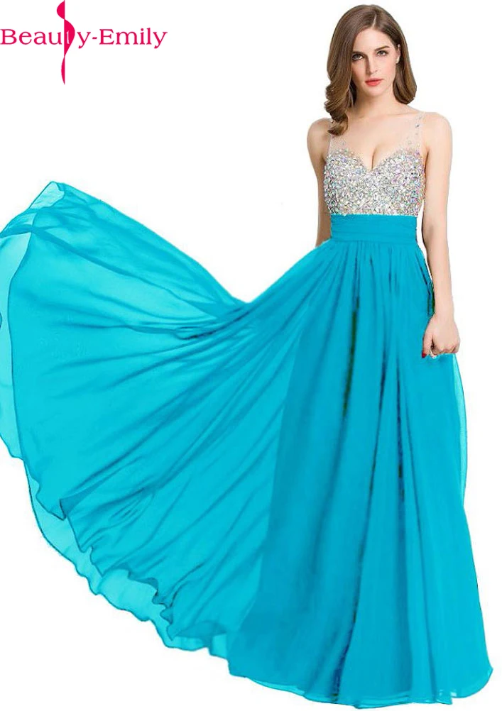 V Neck Prom dress Chiffon A Line Sleeveless Long Evening Dresses 2018 With Beading Floor Length Dress Vestido de fasta | Свадьбы и