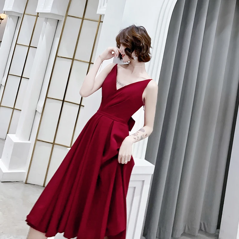 Бордовое вечернее платье 2020 Новое Элегантное Плиссированное ТРАПЕЦИЕВИДНОЕ без