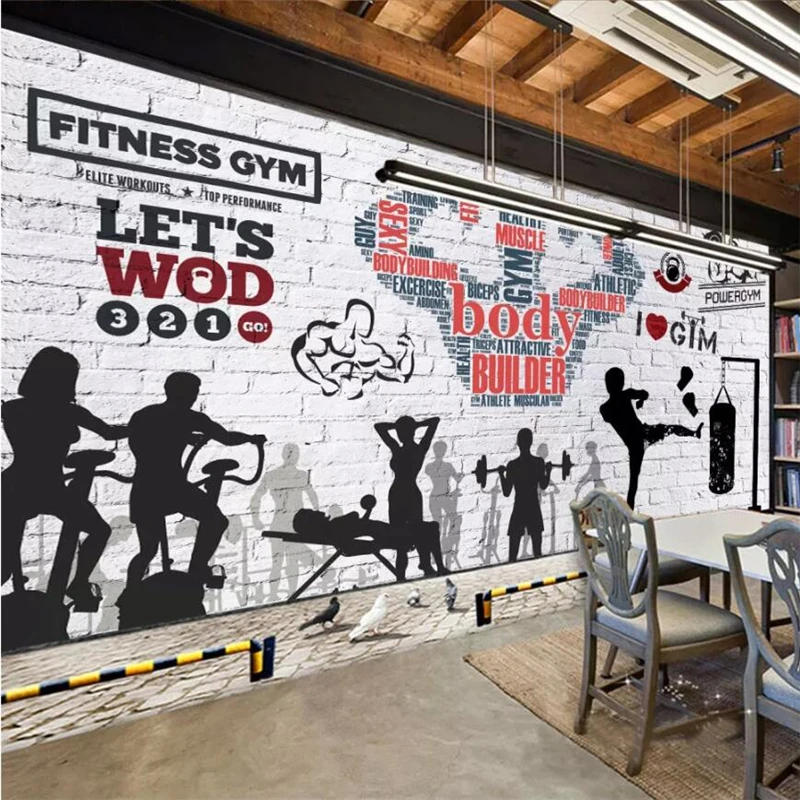 

Обои на заказ 3D сплошная Фреска кирпичная стена спорт фитнес клуб изображение фон декоративные обои papel де parede