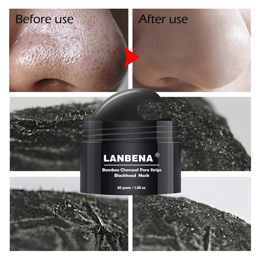 New 3Pcs/lot LANBENA Blackhead Remover Bamboo charcoal Facial mask of black dots Nose Mask Black Peeling Acne Treatment 30G | Красота и