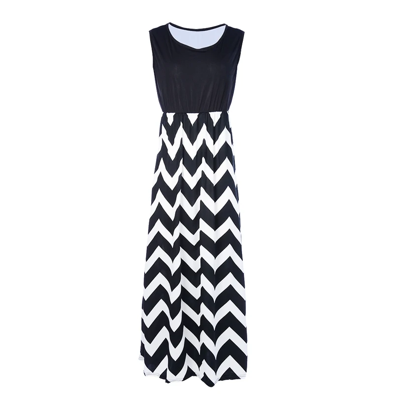 Сексуальное женское платье с круглым вырезом принтом в полоску Макси Vestido