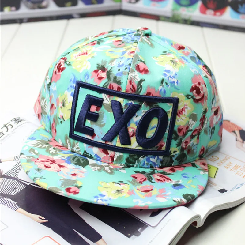 2017 Новый дизайн модный яркий цветок с принтом бейсболка надписью EXO для женщин и