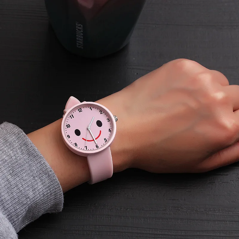 JBRL модные наручные часы с смайликом женские силиконовые чистого цвета подарки
