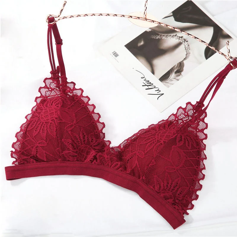 Женский бесшовный бюстгальтер без косточек кружевной с цветочной вышивкой и