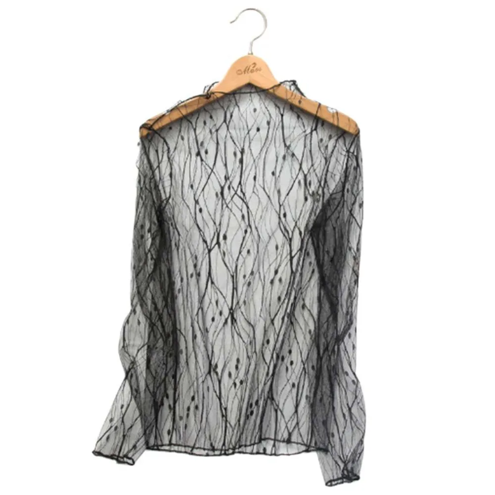 Женская Прозрачная Футболка с длинным рукавом ажурный сетчатый топ|Футболки| |