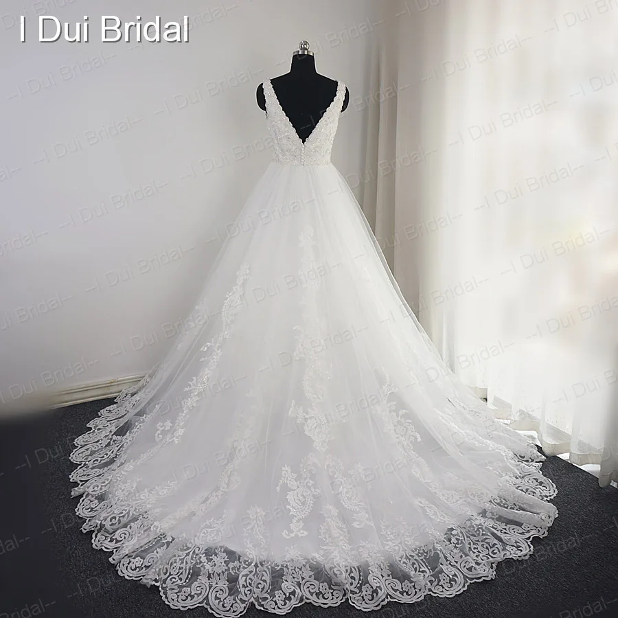 V Neck Lace Beaded Wedding Dress Big A Line Empire High Quality Sequin Lace Bridal Gown