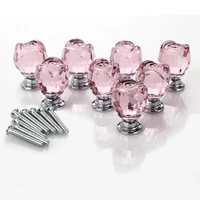 8 pcsset door knobs pink rose crystal glass kitchen cabinet pulls drawer furniture handle 22mm w8x20mm 8 x screws