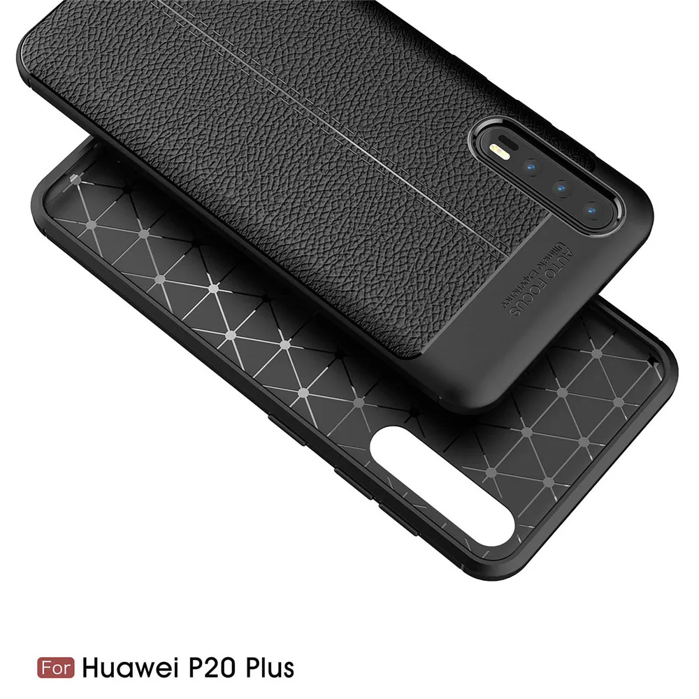 For Huawei P20 Plus Lite Hybrid Soft Matte Skin Litchi Texture Case Shockproof Bumper Business Cover Nova 3E P11 |