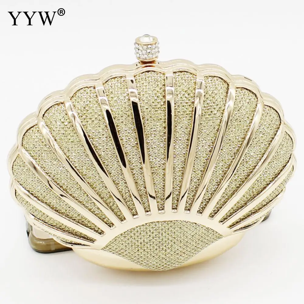 Женский клатч с металлическим корпусом золотой модный вечерний кристаллами и