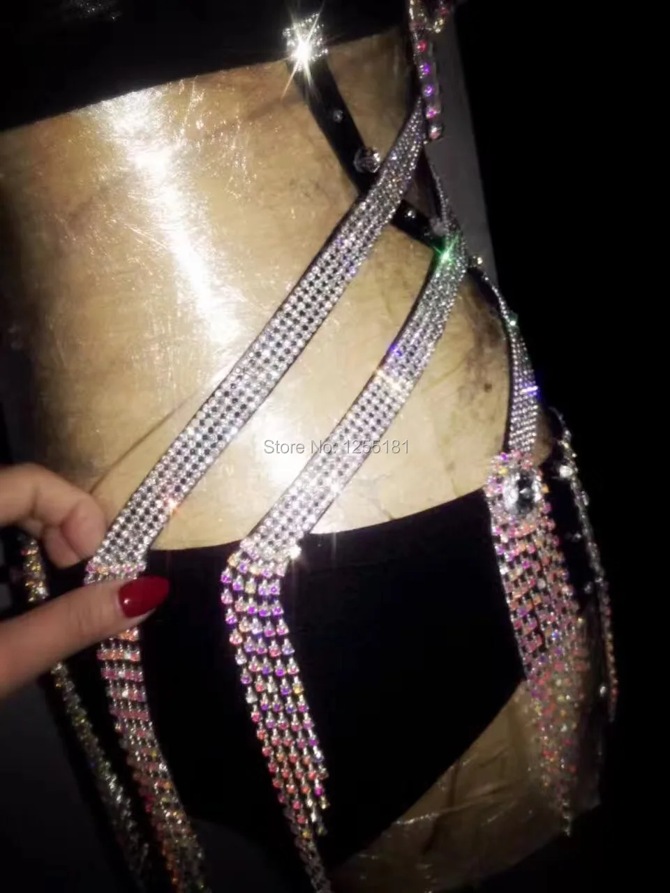 Женские сексуальные костюмы со стразами и цепочками боди короткие для сцены