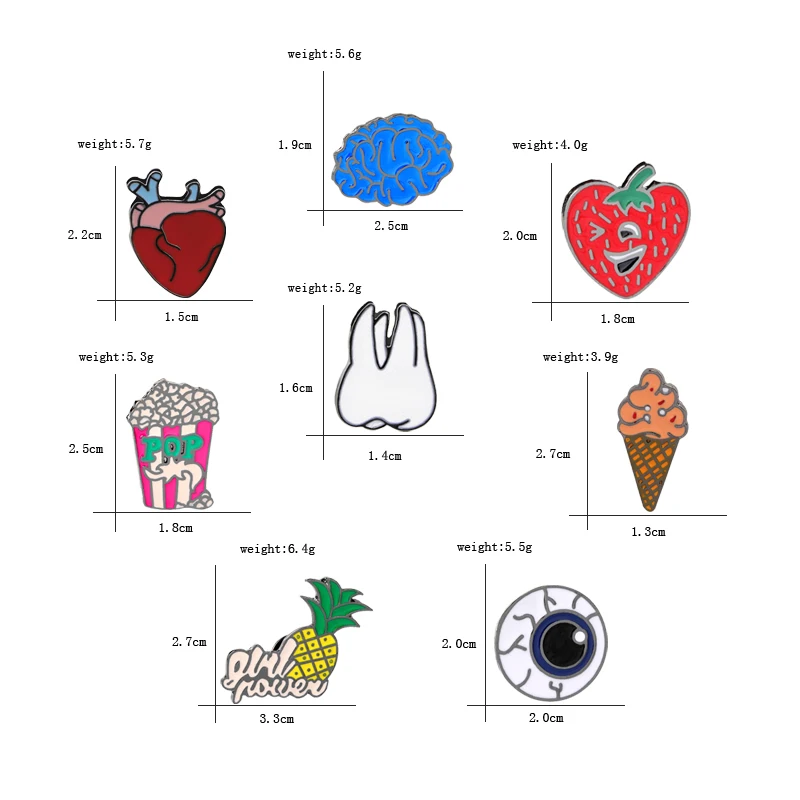 Creative Cartoon Brooch Teeth Heart Eye Popcorn Strawberry Ice Cream Enamel Pin Women Men Lapel Pins Button Badges Jewelry Gifts | Украшения