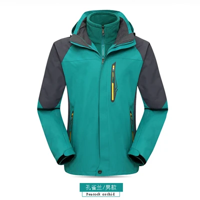 Mens Green 3 в 1 ветрозащитная водонепроницаемая одежда для альпинизма Зимний толстый теплый комплект из двух предметов мужские и женские пальто походные куртки - Цвет: Mens Green