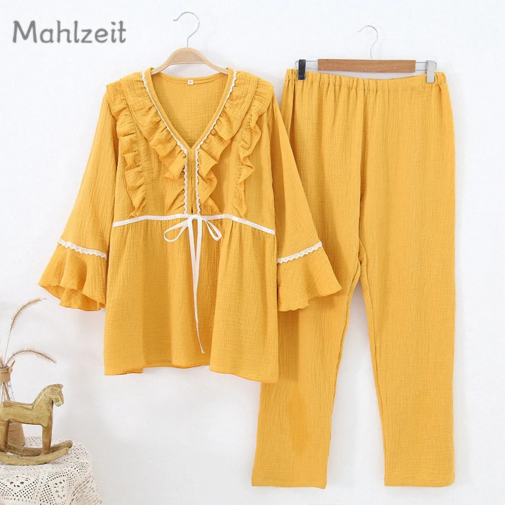 Летняя и осенняя одежда для беременных кормящих женщин 100% хлопок мягкая Пижама