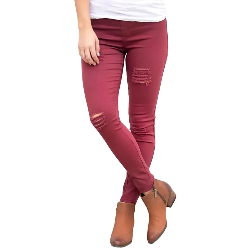 SEBOWEL Distressed Stretch Mid Rise Slim Denim Pants Woman 2020 Female Green/Black Ripped Holes Skinny Pencil Ladies Jeans | Женская