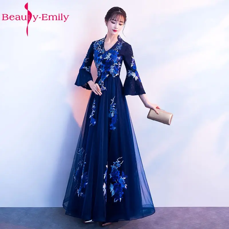 

Женское длинное вечернее платье Beauty Emily, синее Тюлевое Платье трапециевидного силуэта для официального мероприятия, выпускного вечера, 2019