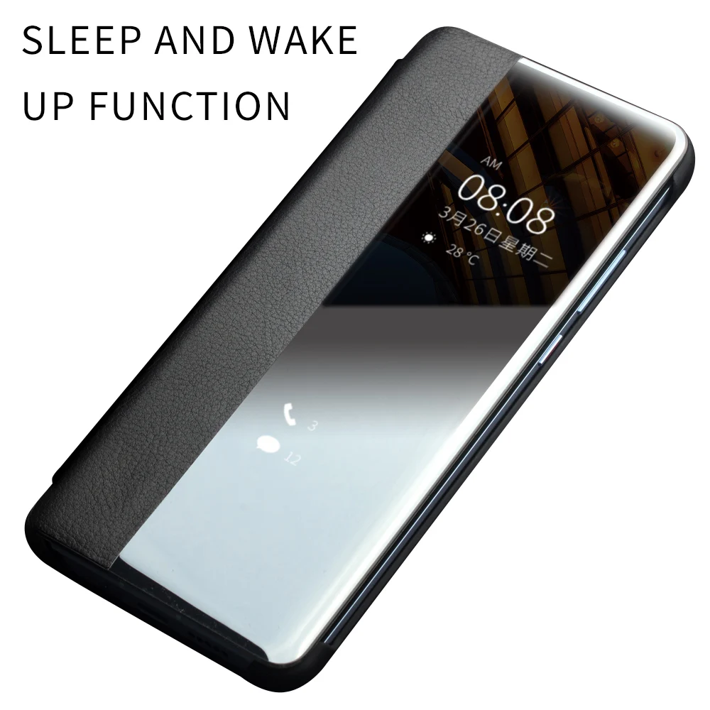 QIALINO Luxury Genuine Leather Phone Cover for Huawei P30 Pro with Smart View Flip Ultra Slim Case P40 Pro+Plus | Мобильные телефоны